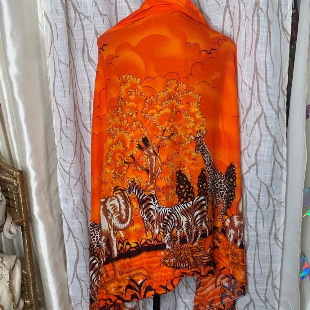 Vibrant Orange Safari Animal Print Wrap scarf